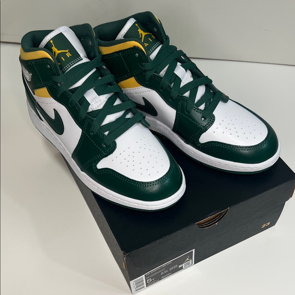 Jordan GS Green, White, and Yellow Sneakers